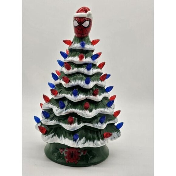 Marvel Spider-Man Festive Light Up Ceramic Xmas Tree with Multicolor Lights - Picture 1 of 7